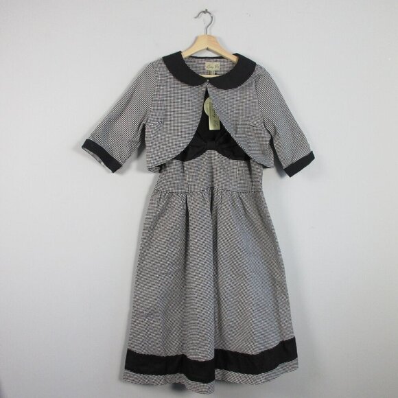 Lindy Bop Houndstooth Dress Bolero Set 14 Black Classic Retro Racabilly Pin 748 - Picture 1 of 16